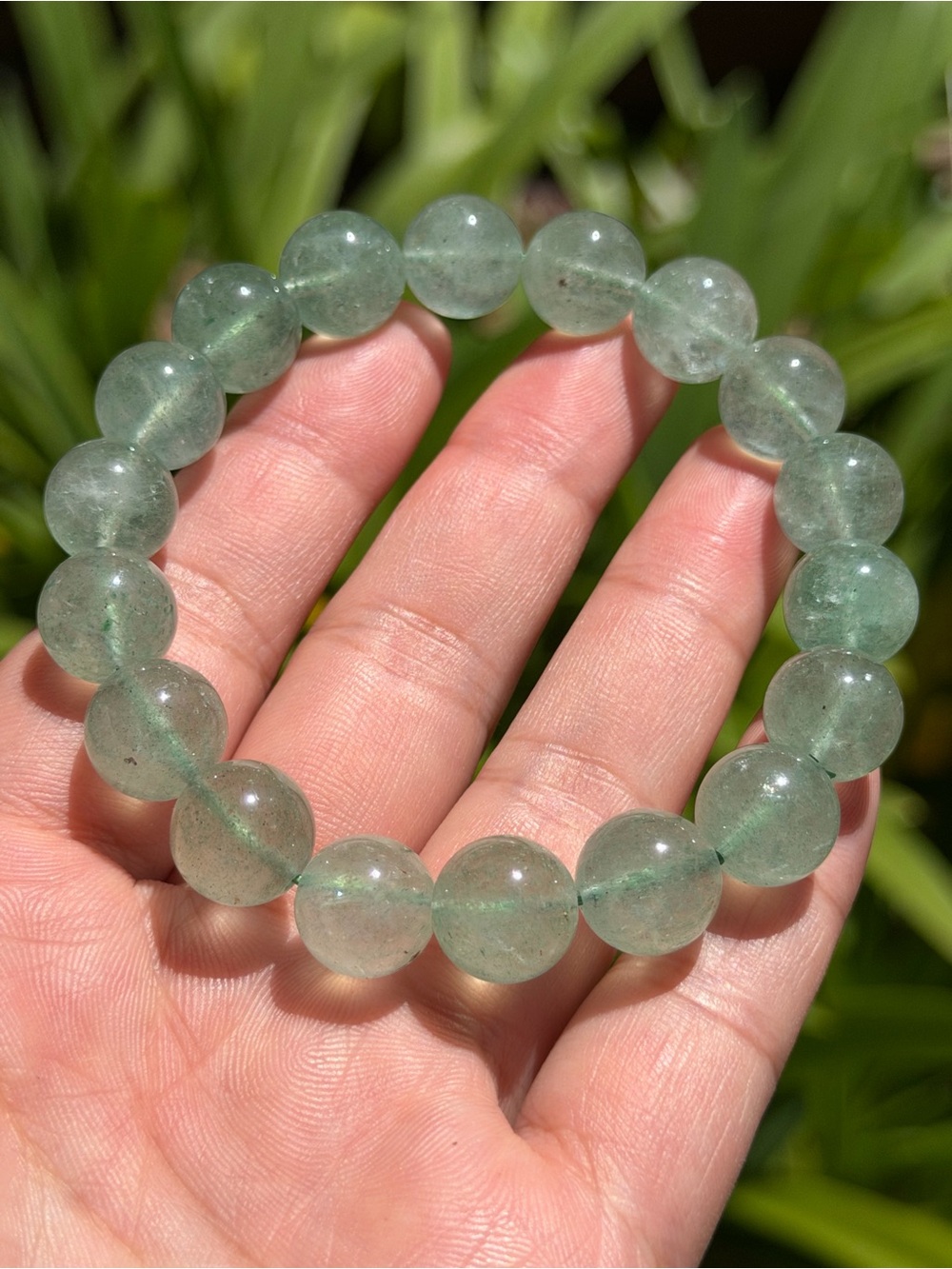 11.5mm Green Strawberry Quartz Beaded‎ Stretch Bracelet 1781